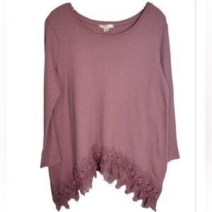 Teint Pink Textured Sweater with Crochet Bottom Women's Size XL